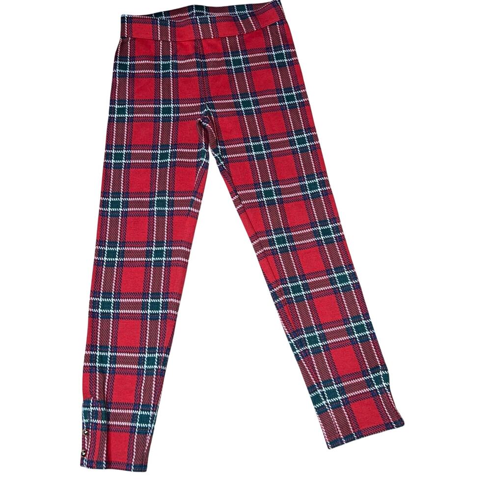 Janie and Jack tartan christmas red plaid girls cotton leggings/pants sz 7 new